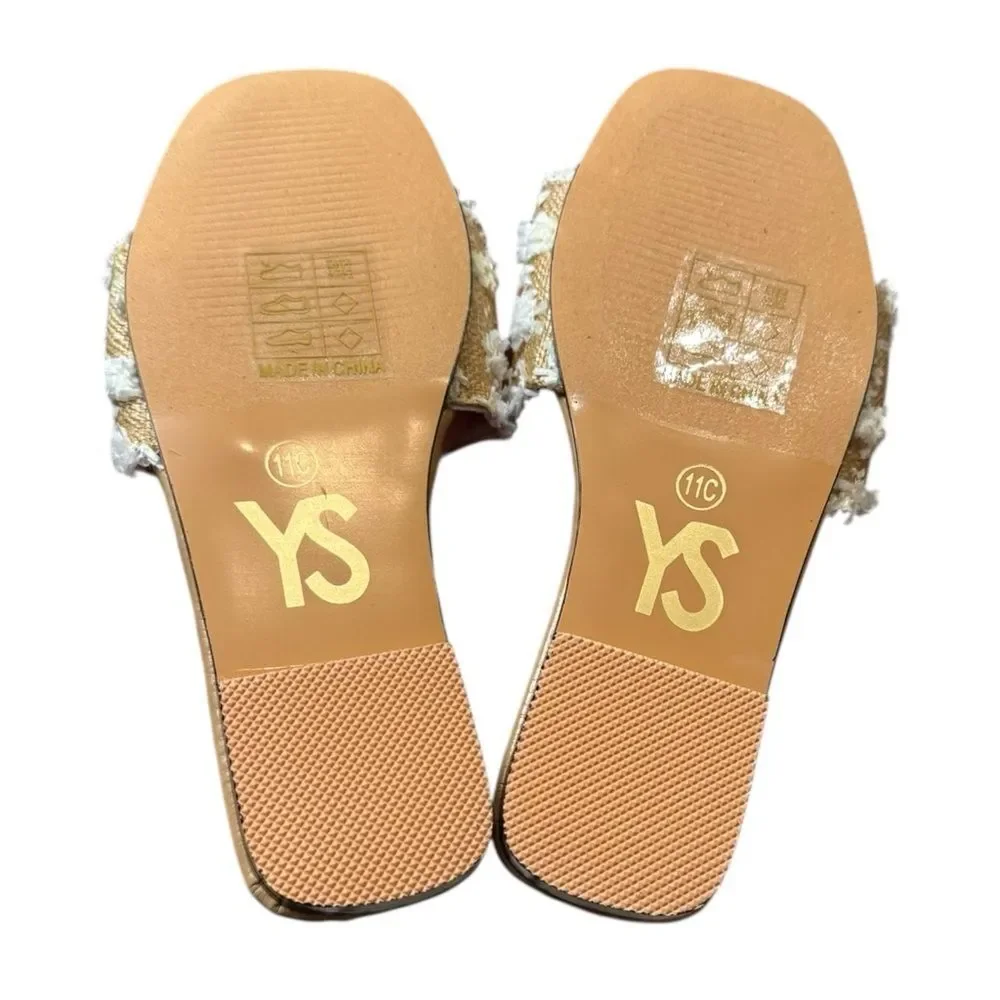 New Yosi Samra Miss Reese White Pom Raffia Slide Sandals 11